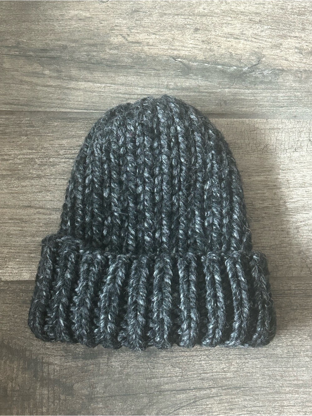 Handmade Unisex Cozy Charcoal Knit Wool Blend Chunky Cuff Beanie 12” NEW